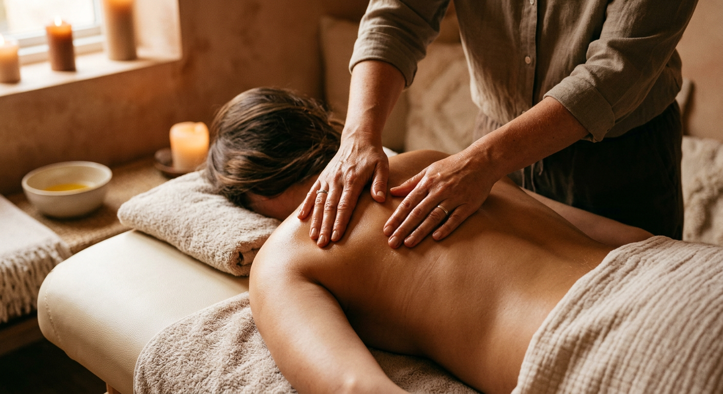 Ambiente acolhedor de massagem e autocuidado